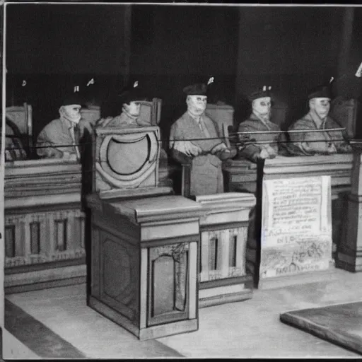 Prompt: Nintendo Mario war crimes trial historical archive photography Smithsonian