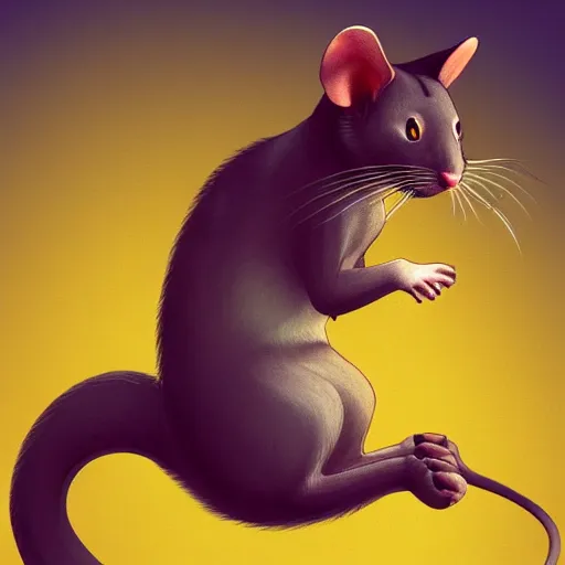 Image similar to a mouse riding on a prancing cat, illustration, digital art, trending on artstation