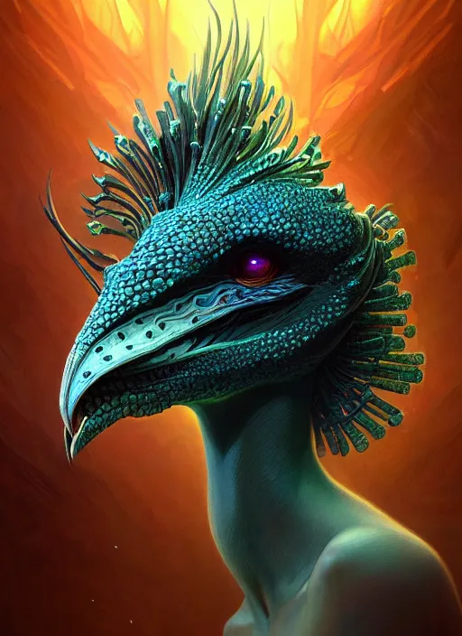 Prompt: anthropomorphic icostrigon head in edgy darkiron peacock, intricate, elegant, highly detailed animal monster, digital painting, artstation, concept art, smooth, sharp focus, illustration, art by artgerm, wayne barlowe, trending on artstation and greg rutkowski and alphonse mucha, 8 k