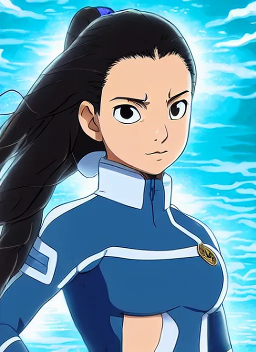 Image similar to highly detailed portrait of a katara for avatar with water powers, in my hero academia, stephen bliss