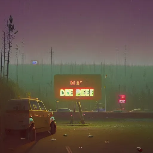 Image similar to An idepe't dueorg thoing!, be na leep thieen prieios. by Simon Stålenhag