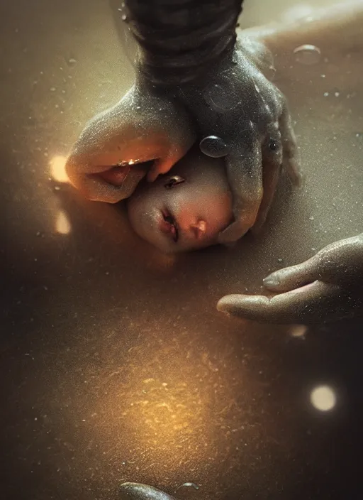 Prompt: a tiny fairy body lays lifeless in the palm of a hand, raindrops, dramatic lighting, cinematic, establishing shot, extremely high detail, foto realistic, cinematic lighting, post processed, concept art, artstation,