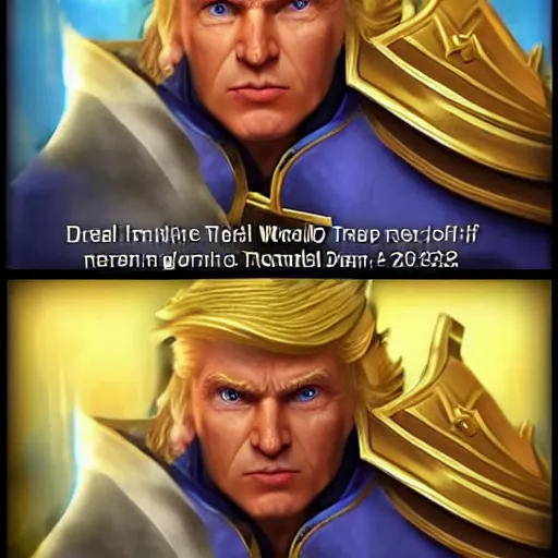 Image similar to donald trump as king anduin in world of warcraft