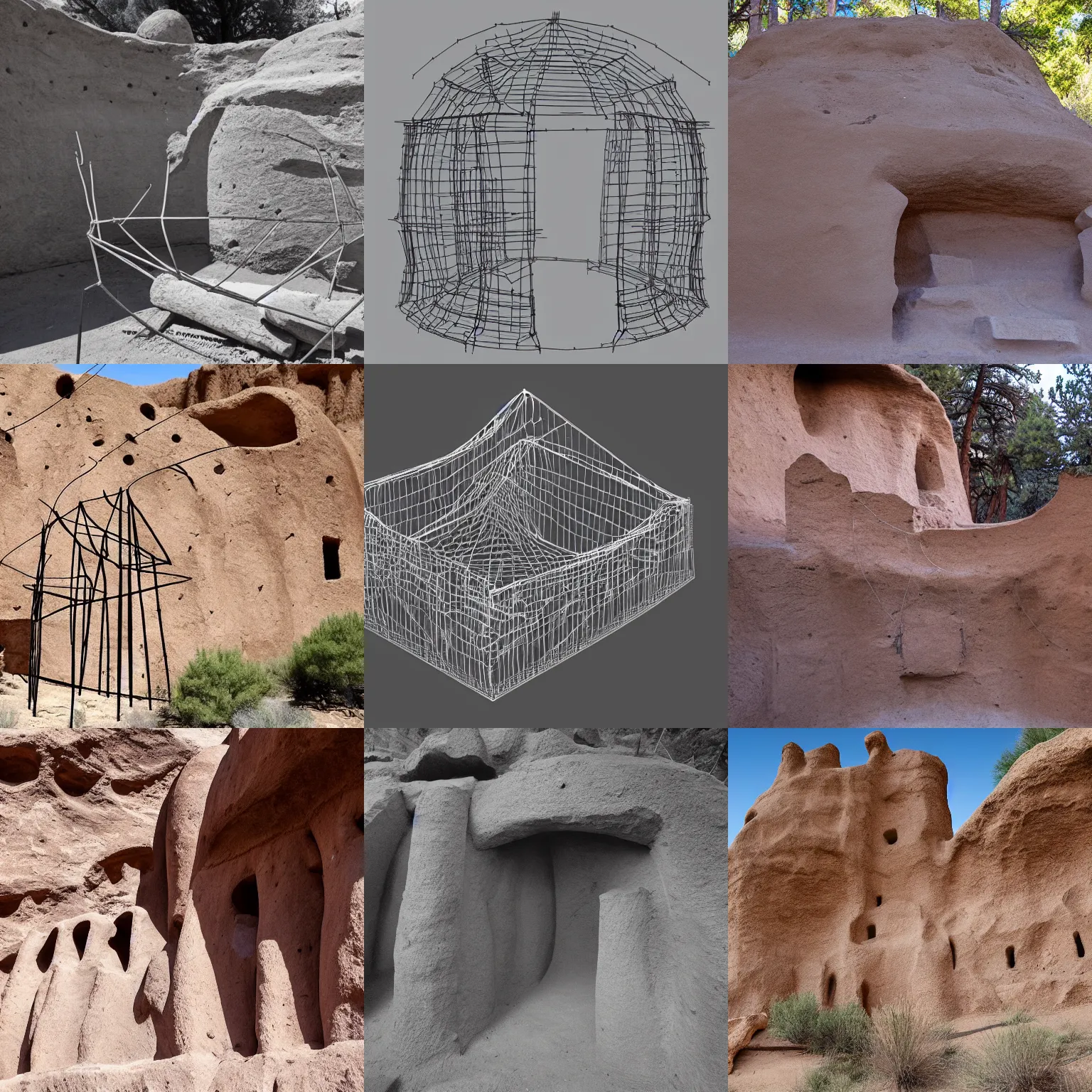 Prompt: bandelier nationa monument wireframe