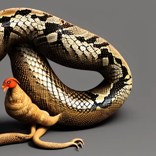 Image similar to a snake morphed with a chicken, high quality, octane render