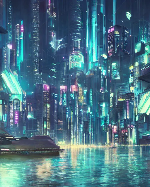 Image similar to cyberpunk city on a floating island at night by wlop, key visual, high detail, digital art