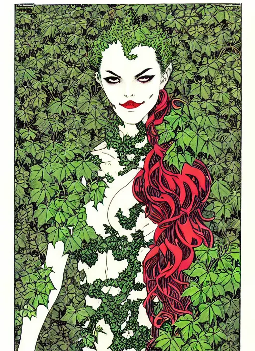 Image similar to poison ivy has the joker tied up in vines, intricate, art nouveau, art by takato yamamoto