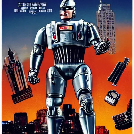 Image similar to Robocop, mayor of Flavortown, cinematic, Eastman 5384 film