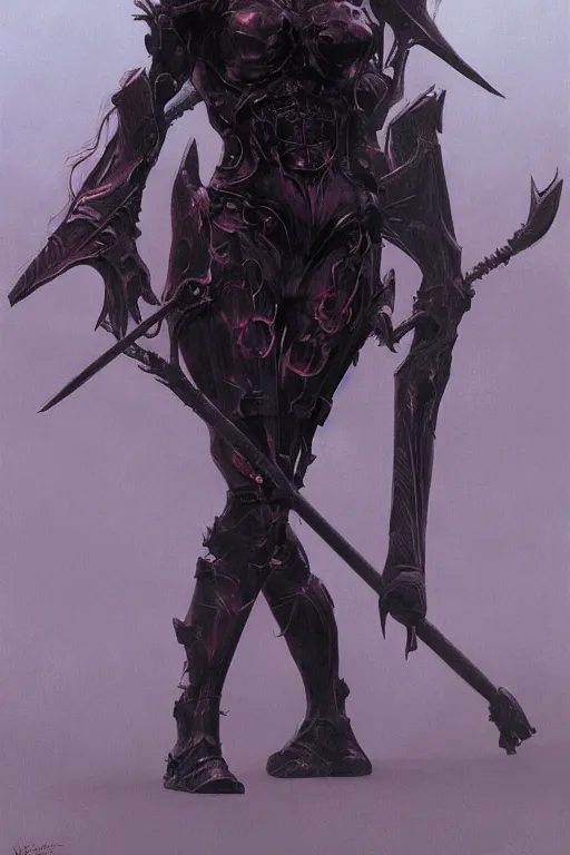Image similar to Gothic girl in bikini armor, dark fantasy, artstation, painted by Wayne Barlowe, Zdislav Beksinsk