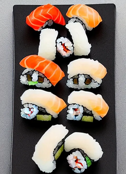 Image similar to clear photorealistic picture of adorable cats made out of sushi