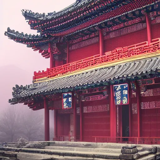 Prompt: jin ancestral temple temple in taiyuan china by anato finnstark, by alena aenami, by john harris, by ross tran, by wlop, by andreas rocha