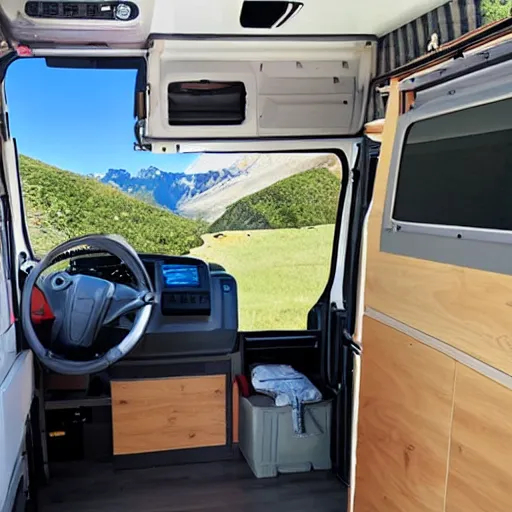 Prompt: a promaster campervan with rooftop tent adventure, national park art, beautiful scenery, fun