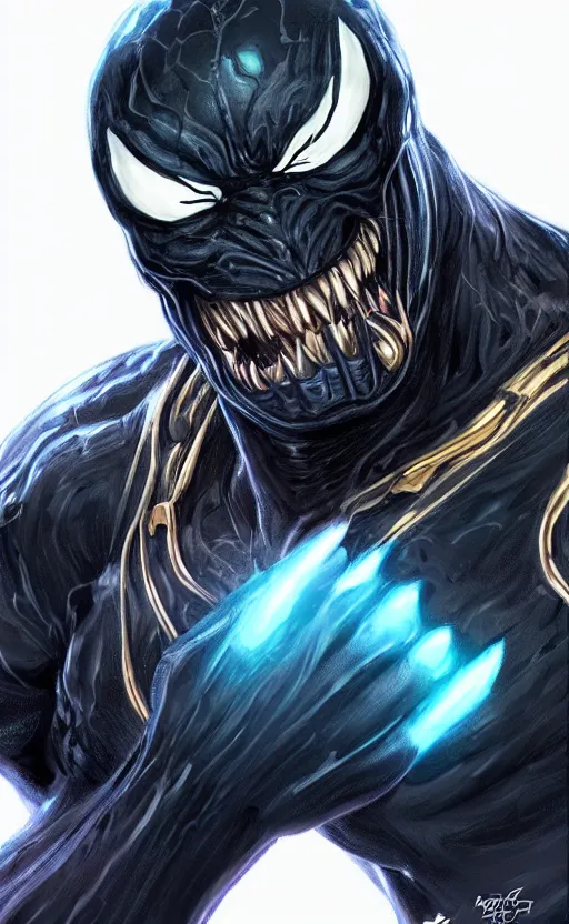 Image similar to full body portrait of venom as thanos, dynamic lighting, cinematic, ultra detailed, trending on art station, stunning visuals, creative, fantasy concept art