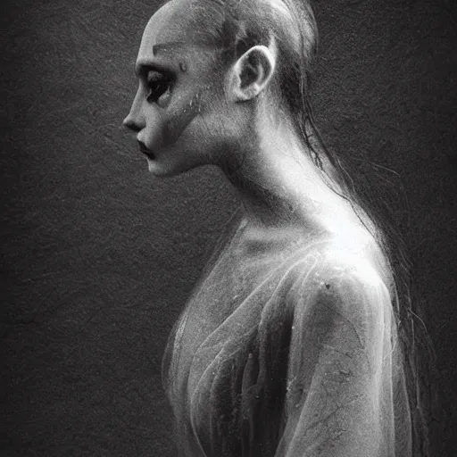 Image similar to dark ballerina, emil melmoth, concept art, deviantart, dark, 3 5 mm, chiaroscuro, surrealist, victorian, mist, dark