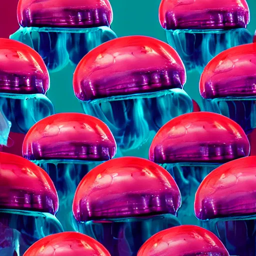 Image similar to hamburger mix jellyfish, cg, 8 k, surrealistic, sharp focus, style by andy warhol