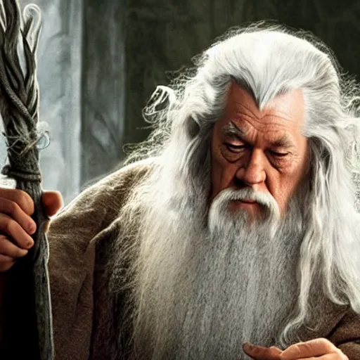 Prompt: Gandalf using the internet to look for information about the One Ring