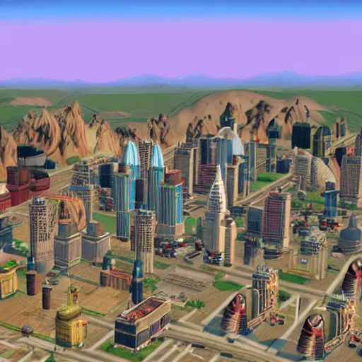 Image similar to a simcity 4 screenshot featuring mos eisley