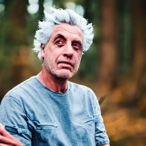 Image similar to portrait photo still of real life rick sanchez 8 k, 8 5 mm f 1. 8