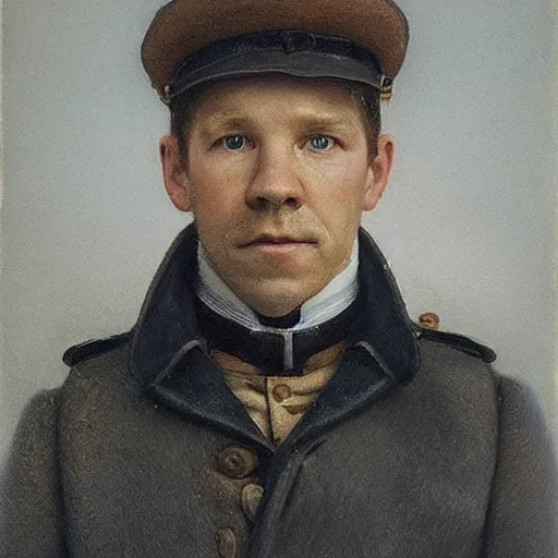 Prompt: thirty years old Lee Evans as a ((sad)) 19th century, eastern european postman (without bead and without mustache). detailed, soft focus, interesting lights, realistic, hyperdetailed, oil canvas, character concept art by Munkácsy Mihály, Hollósy Simon, Csók István, John Everett Millais, Henry Meynell Rheam, and da Vinci