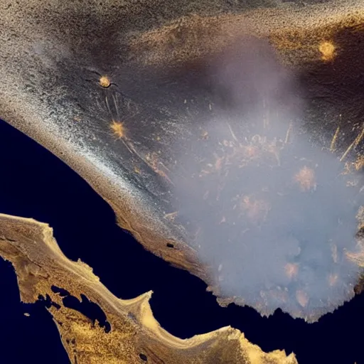 Prompt: satellite view of a volcanic eruption