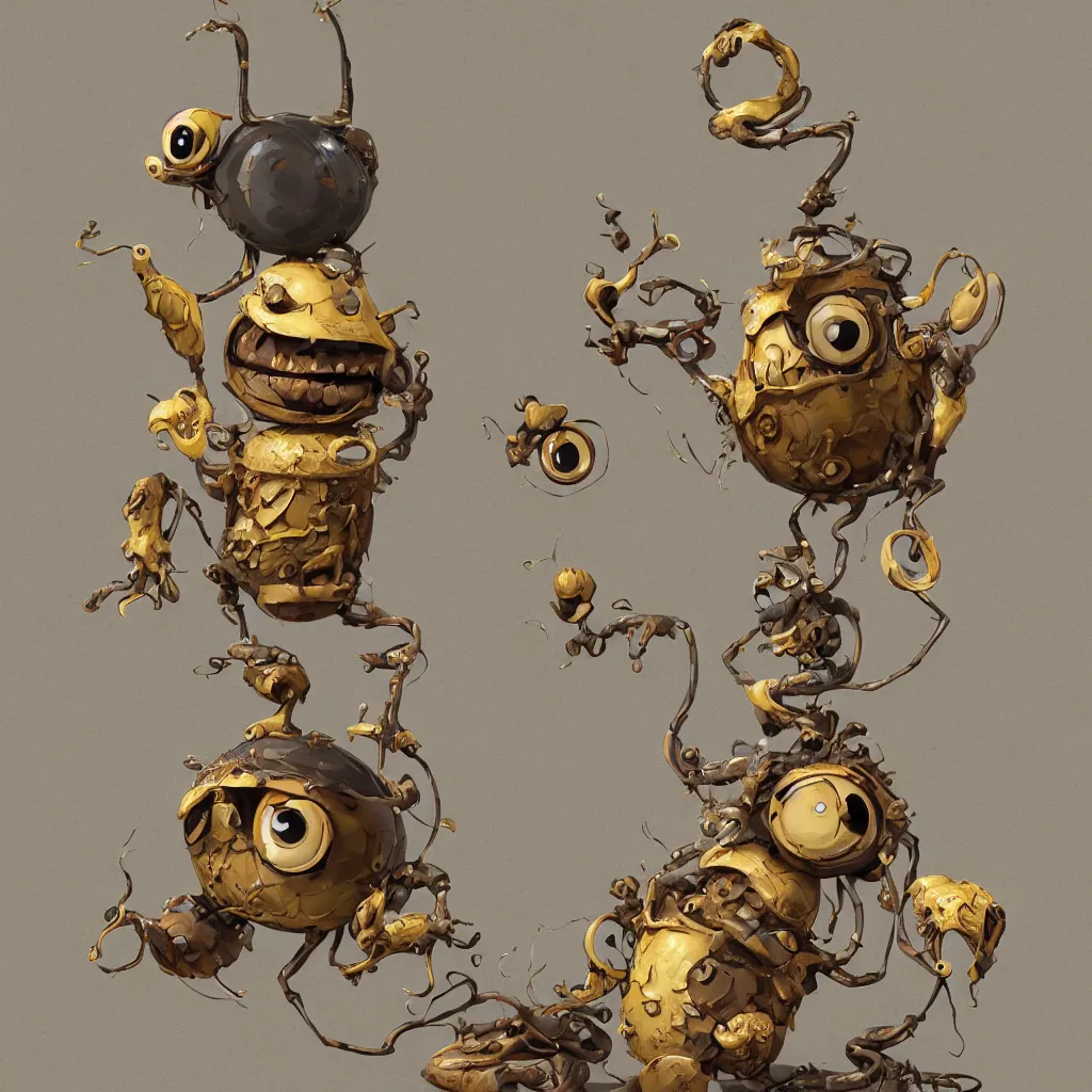 Prompt: , grotesque despair cute monster smooth paneling, one large gold eye intricate detail, style of pokemon, with damaged rusty arms, broken antenna, recycled, floating, white studio, oil, mechanical, toy, ambient light, in the style of pixar animation, pokedstudios, blender, octane render, 8 k, gediminas pranckevicius