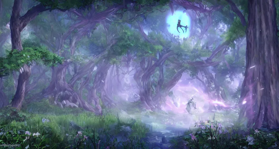 Prompt: Enchanted and magic forest, from FF7