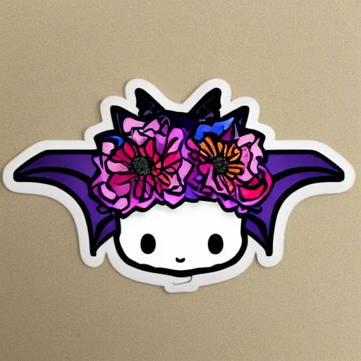 Image similar to cute bat in a flower crown, sticker