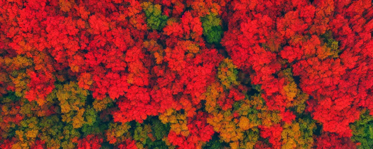 Image similar to an endless canopy of red leaves from slightly above in the style of studio Ghibli