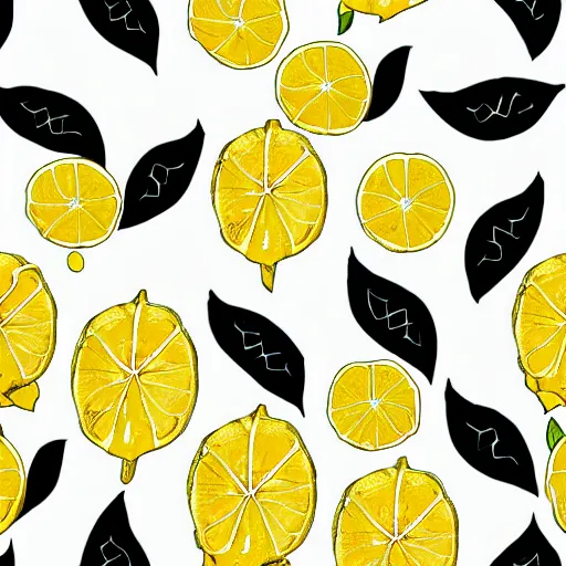 Prompt: Seamless pattern, Illustration of lemons