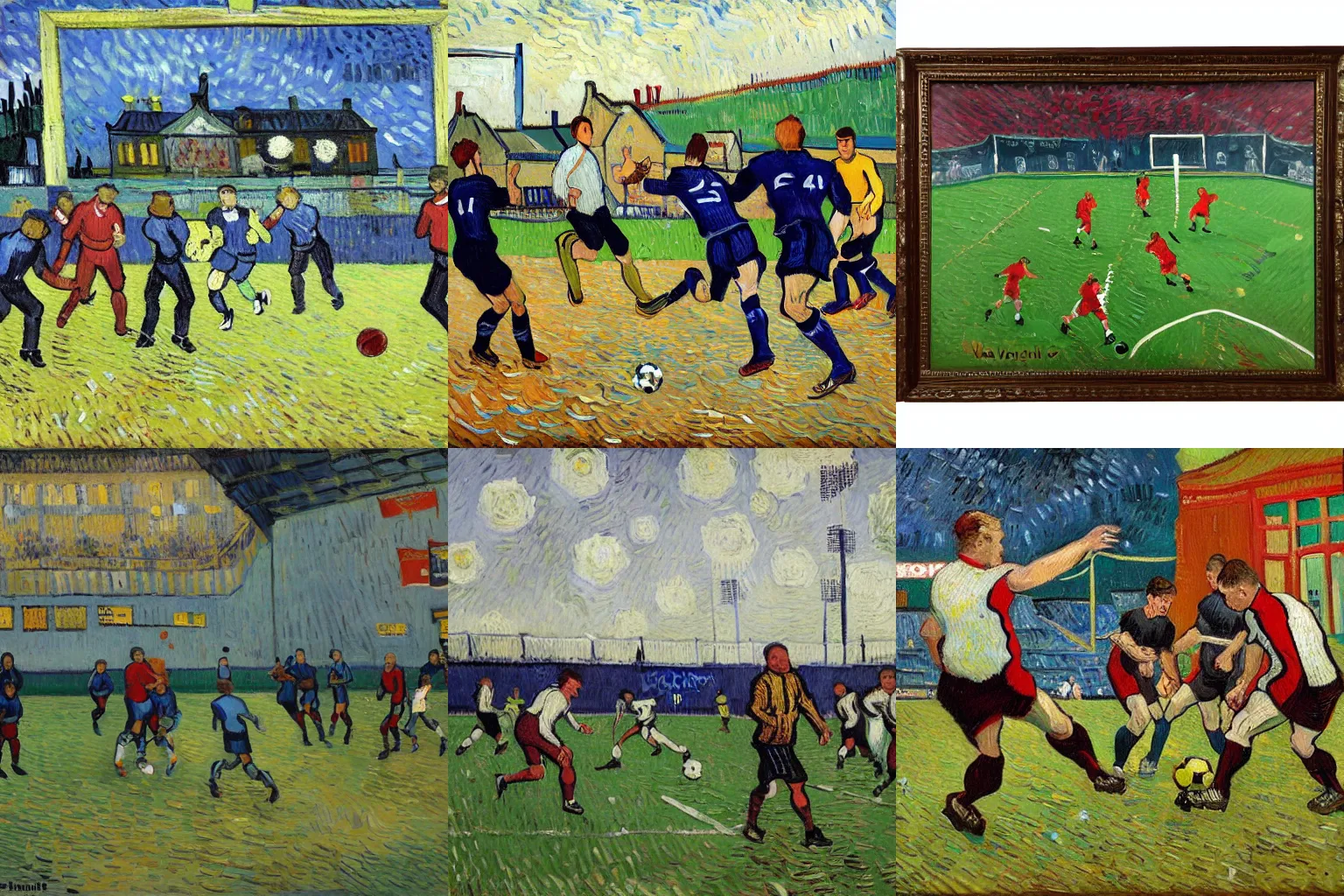 Image similar to football match, oil painting, van gogh style