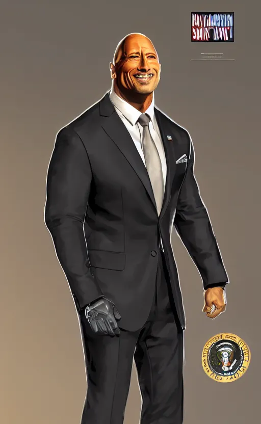 Image similar to dwayne johnson wearing a suit as the president of the united states, dynamic lighting, photorealistic fantasy concept art, trending on art station, stunning visuals, creative, cinematic, ultra detailed