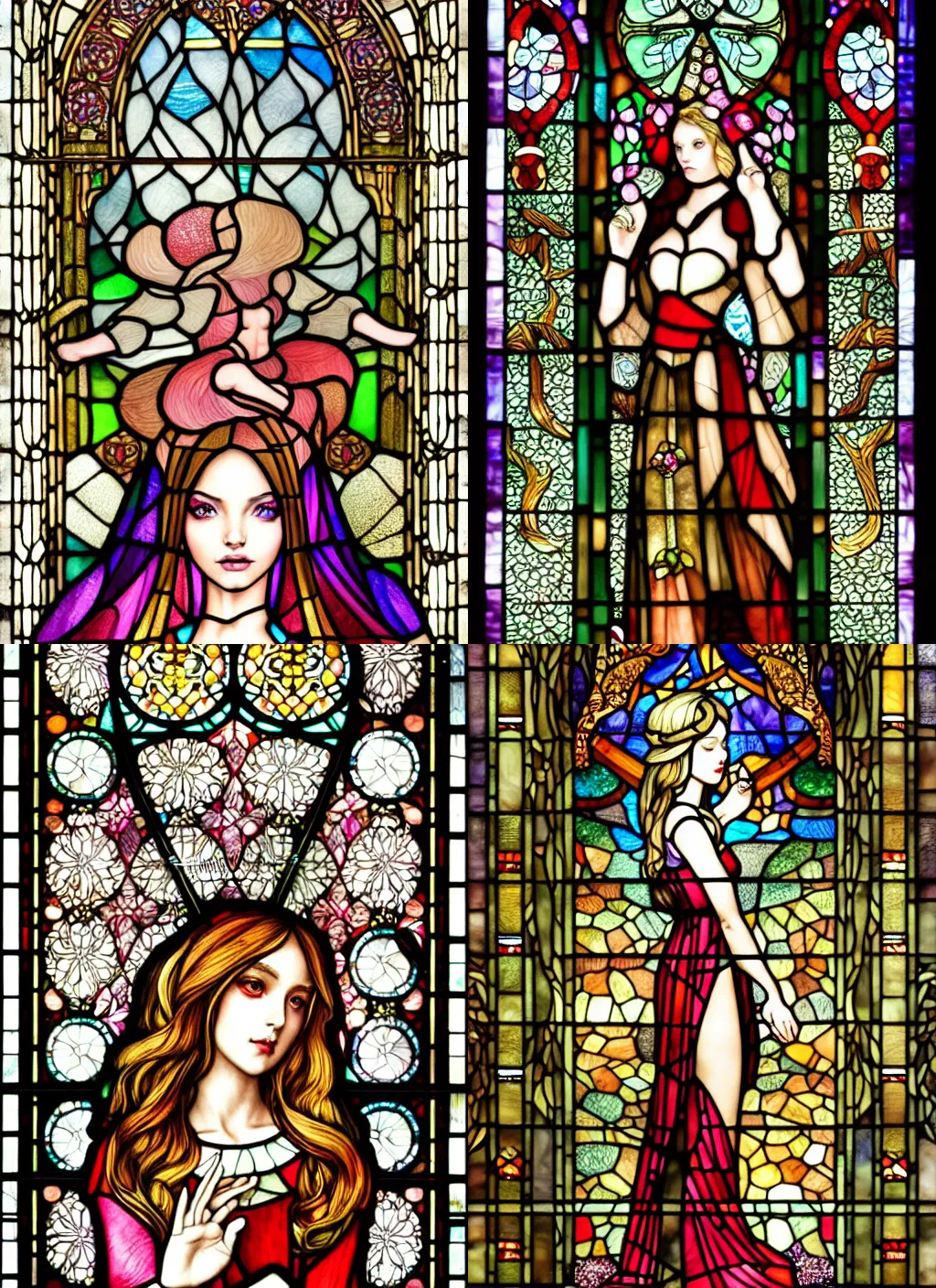 Prompt: fanciful and whimsical stained glass illustration, scene called Her Beauty, concept art, highly detailed, intricate, fantasy, sharp focus, Trending on Artstation HQ, deviantart, Year's Best Award