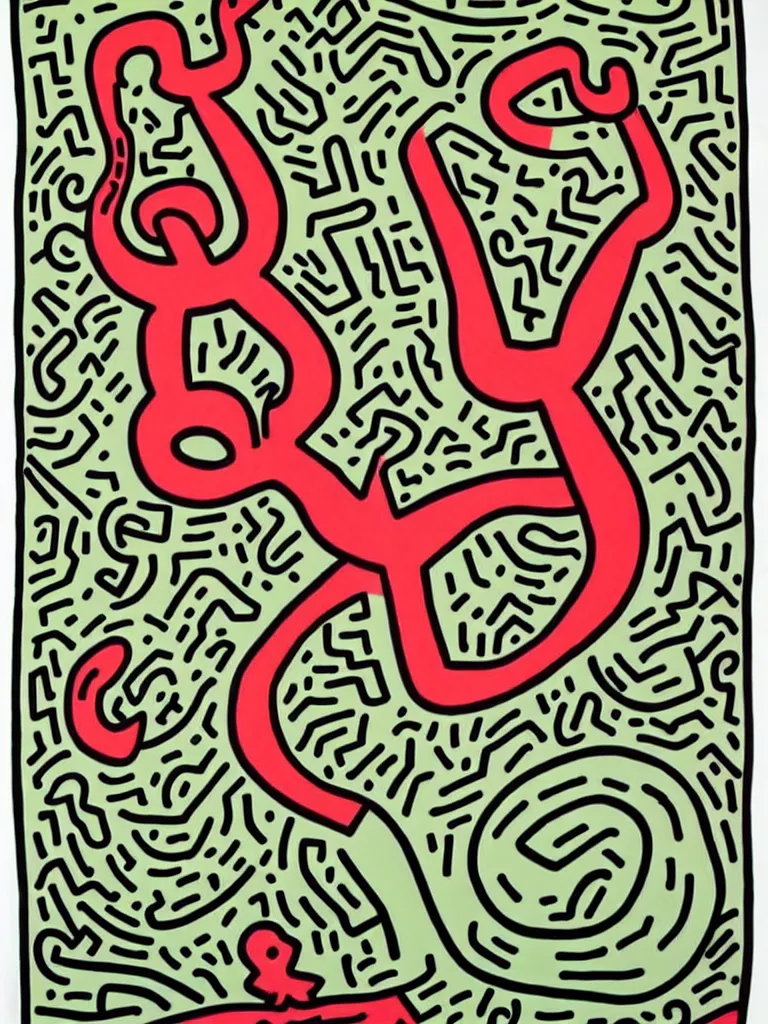 Image similar to keith haring art of acorn that turns into a tree in the shape of a treble clef, a big rip down the middle, splashes of color, inspirational and powerful