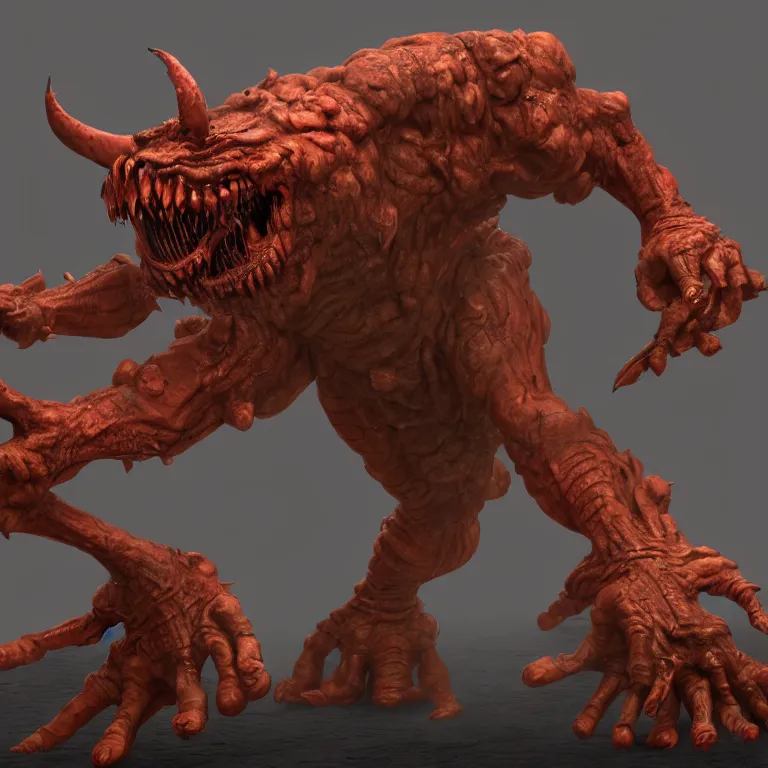 Image similar to Cacodemon from DOOM, high octane 3D Render, high-quality wallpaper, trending on artstation