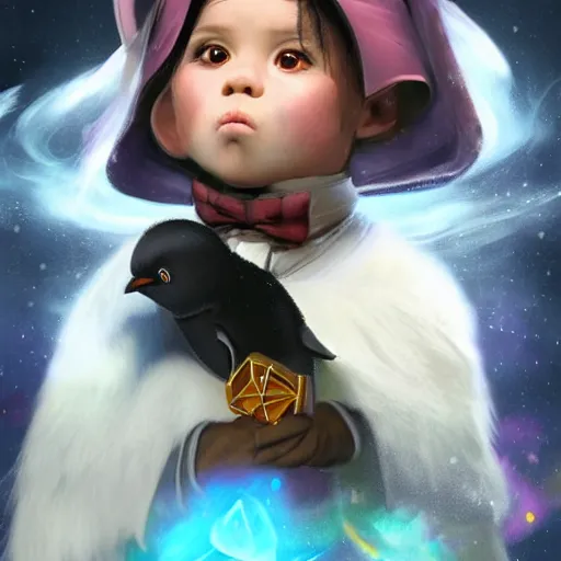 Prompt: epic professional digital airbrushed portrait art of a cute baby penguin dressed as a magician,, best on artstation, cgsociety, wlop, Behance, pixiv, cosmic, epic, stunning, gorgeous,, masterpiece by Dorian Cleavanger and Stanley Lau,