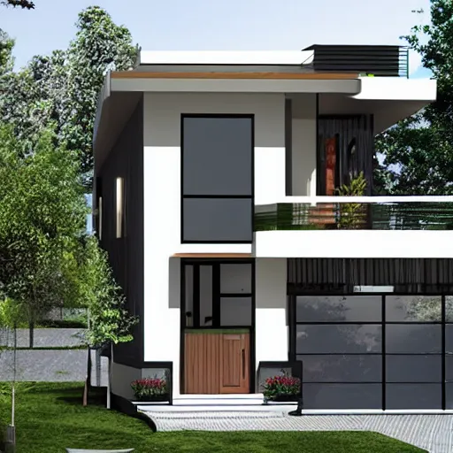 Prompt: A floor plan to a modern contemporary home, multi-level