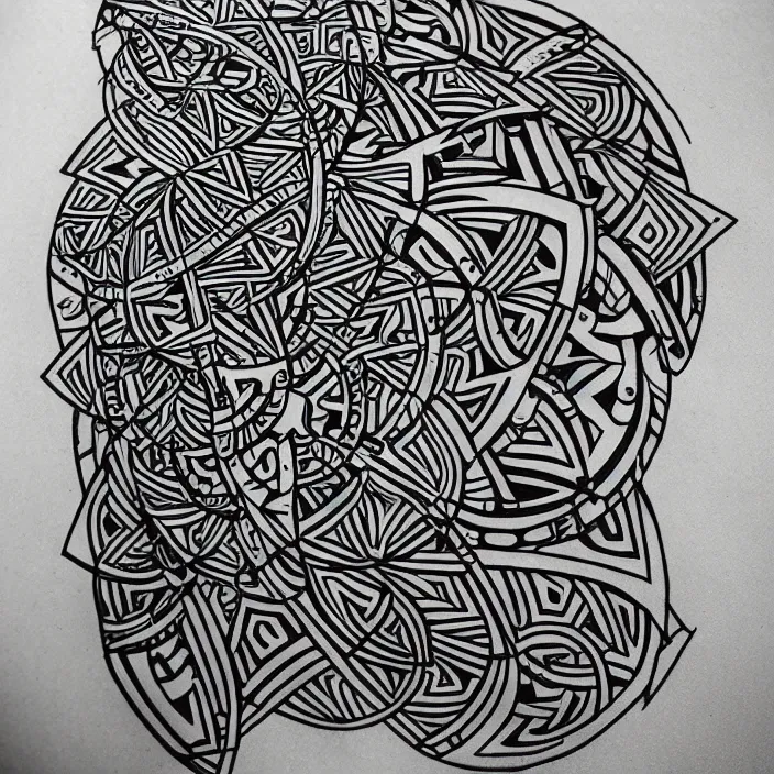 Image similar to minimal bold line work abstract minimal shape tribal recursive design, black and white, sacred geometry, tattoo design, blackwork, geometric