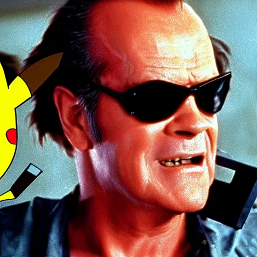 Prompt: Jack Nicholson plays Terminator mixed with Pikachu, horror film