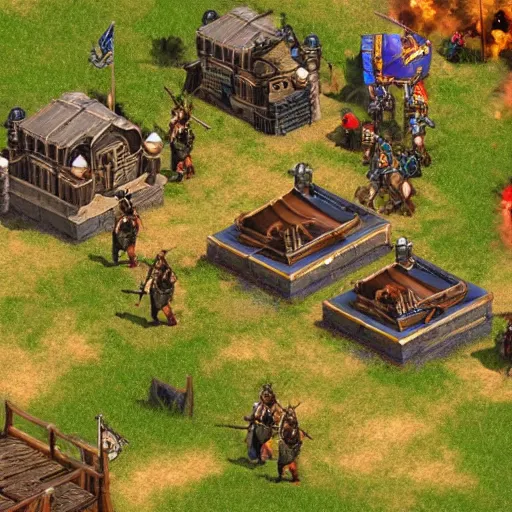 Image similar to age of empires ii, membtv. bright lights. eating food