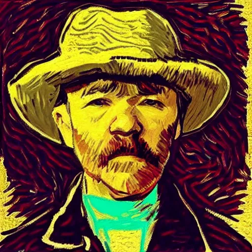 Image similar to John Prine in the style of Van Gogh