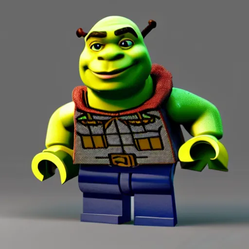 Prompt: Shrek as a lego figure, studio lighting, blender, octane render, detalied, high quality, trending on artstation, 8k,