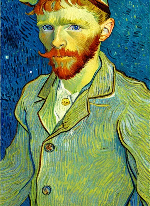 Image similar to lifelike oil painting portrait of peter pan by van gogh