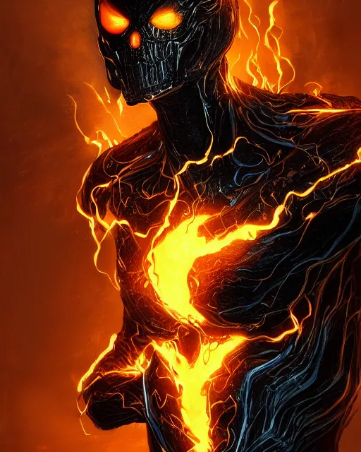 Image similar to ghost rider symbiote, dynamic lighting, fantasy concept art, trending on art station, stunning visuals, creative, cinematic, ultra detailed, comic strip style