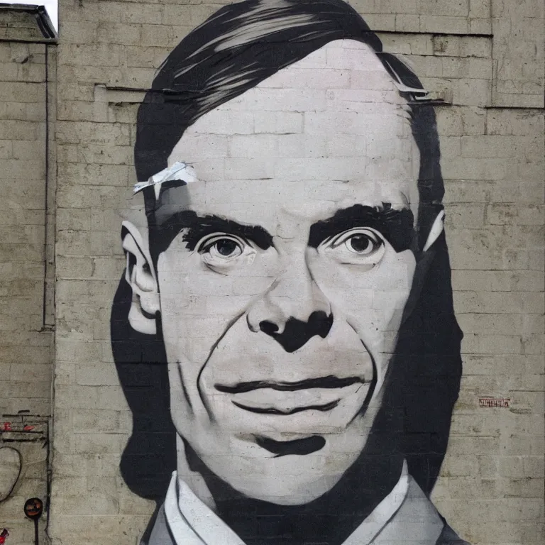 Prompt: Street-art portrait of Alan Turing in style of Etam Cru, photorealism