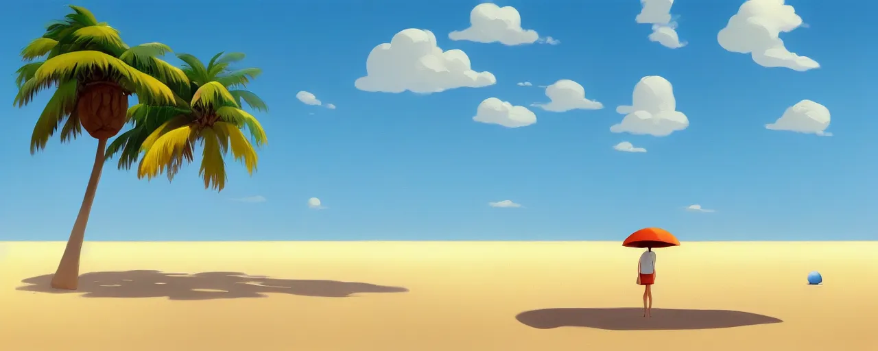 Prompt: goro fujita ilustration of a beach horizon with clouds and one palm tree, painting by goro fujita, sharp focus, highly detailed, artstation