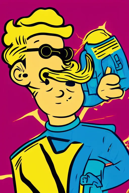 Image similar to fallout 7 6 retro futurist illustration art by butcher billy, sticker, colorful, illustration, highly detailed, simple, smooth and clean vector curves, no jagged lines, vector art, smooth andy warhol style