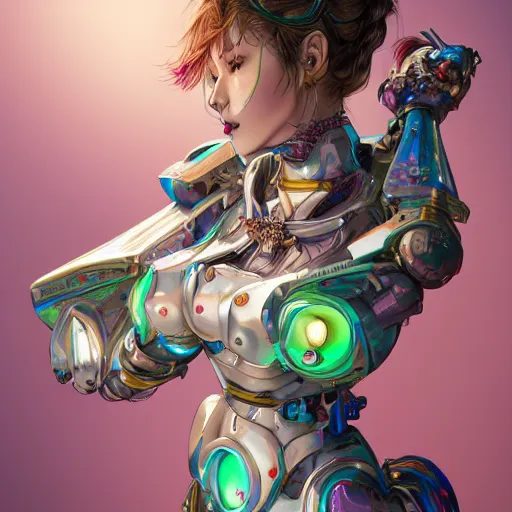 Image similar to studio portrait of lawful good colorful female holy mecha paladin absurdly beautiful, elegant, young sensual graceful woman, ultrafine hyperrealistic detailed face illustration by kim jung gi, irakli nadar, intricate linework, sharp focus, bright colors, matte, octopath traveler, final fantasy, unreal engine highly rendered, global illumination, radiant light, intricate environment