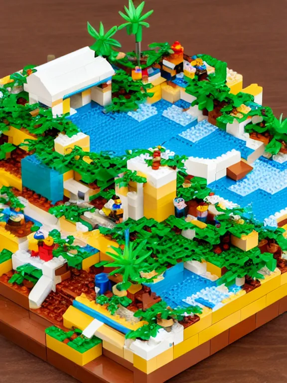 Image similar to miniature isometric lego diorama of tropical yogurt