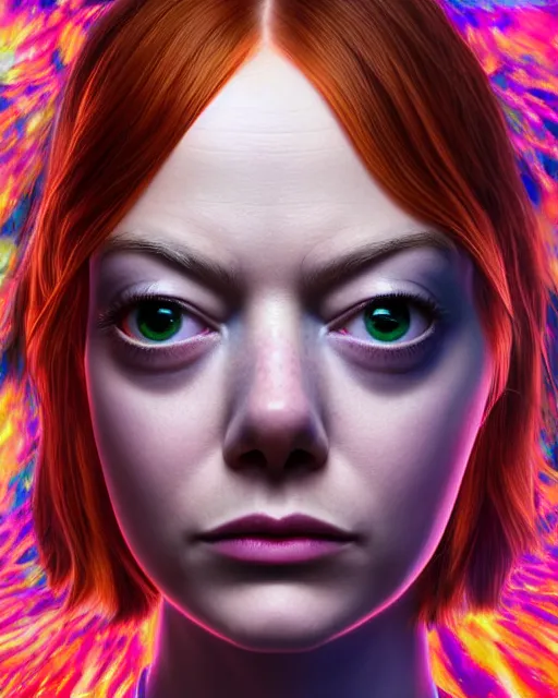 Image similar to portrait ultra dimensional emma stone, accidentally tripping on dmt and acid, psychedelic experience, overwhelming psychosis of self realization and burning awakening, ultra high definition, unreal engine 5, hyperrealism, masterpiece composition, by casey weldon, barclay shaw 8 k photorealistic