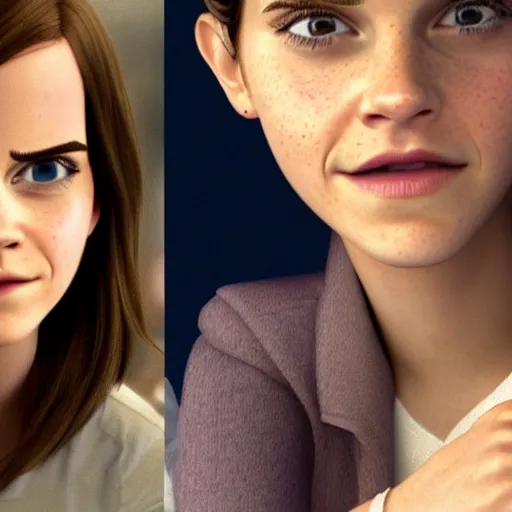 Image similar to pixar animation of emma watson, headshot, movie trailer